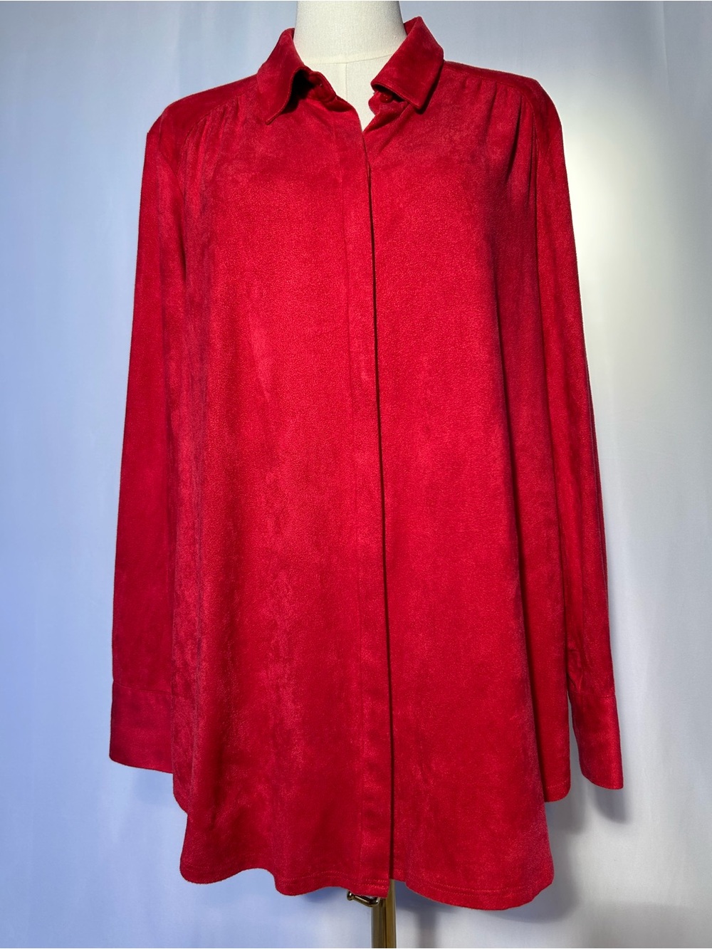 Chico's Suede-Like Long-Sleeve Hidden-Placket Button-Down Shirt/Jacket XL/16